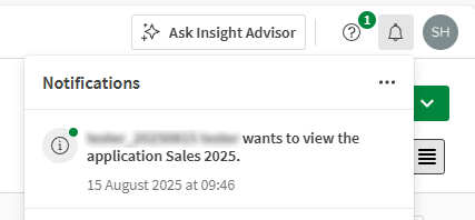 Click to view full size A notification about an access request in the Notification menu.