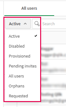 Dropdown list with statuses in User pane