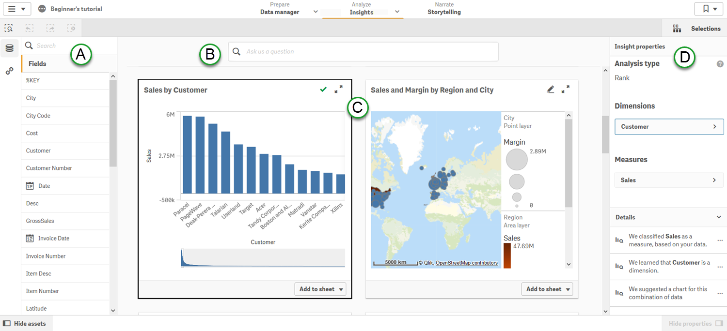 Click to view full size Insight advisor displaying insight charts in an app.