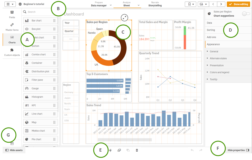 Sheet view with visualizations.