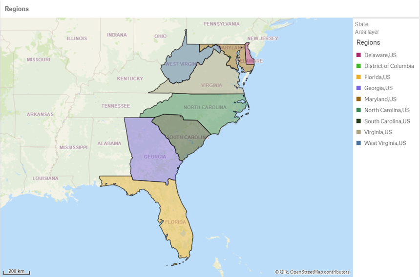 Mapa de una subregión seleccionada, que ahora muestra estados de componentes individuales