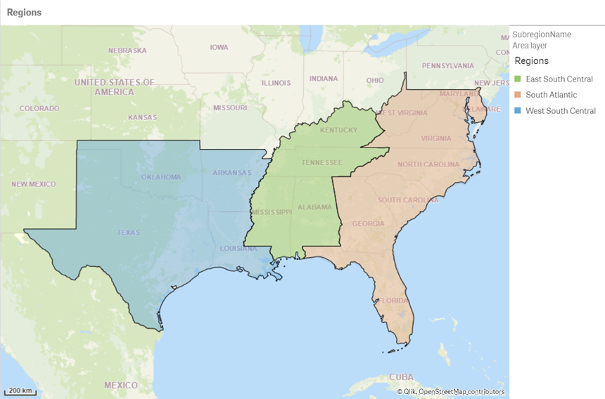 Mapa con una región seleccionada, ahora mostrando las subregiones resueltas