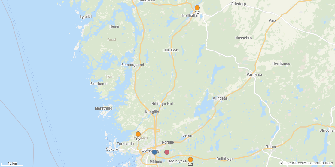 Un mapa que muestra los objetos más cercanos a un conjunto de otros objetos.