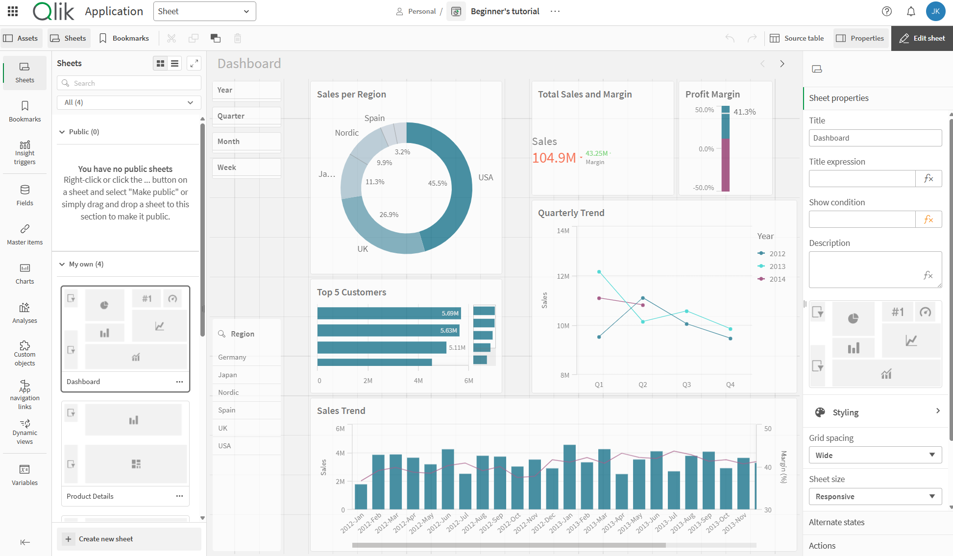 Vista de hoja en el modo de edición.