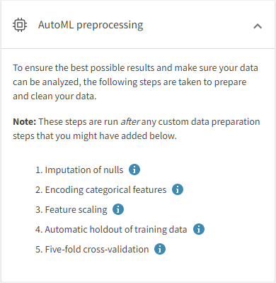 La sección de preprocesamiento de AutoML.