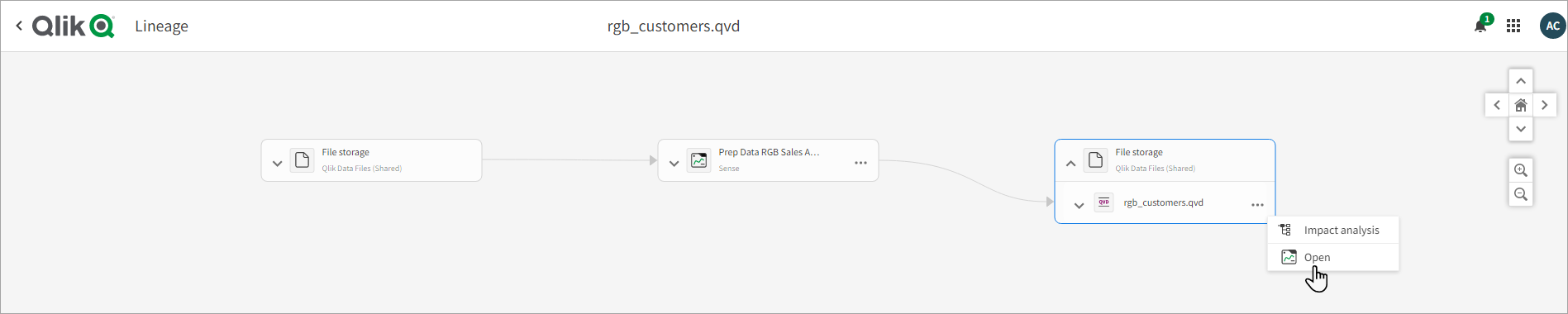 La vista general del conjunto de datos se puede abrir desde el gráfico de linaje