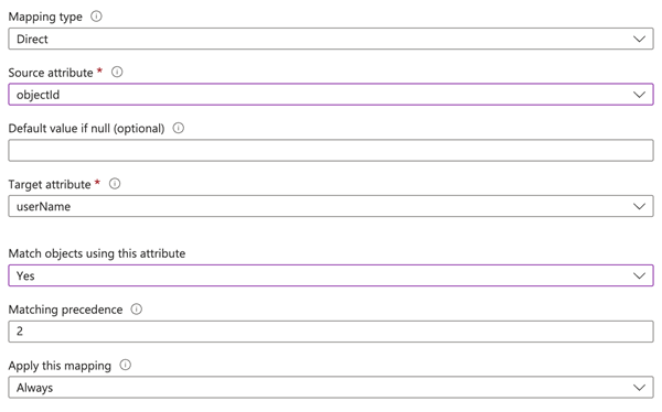 Cuadro de diálogo de configuración del atributo userPrincipalName