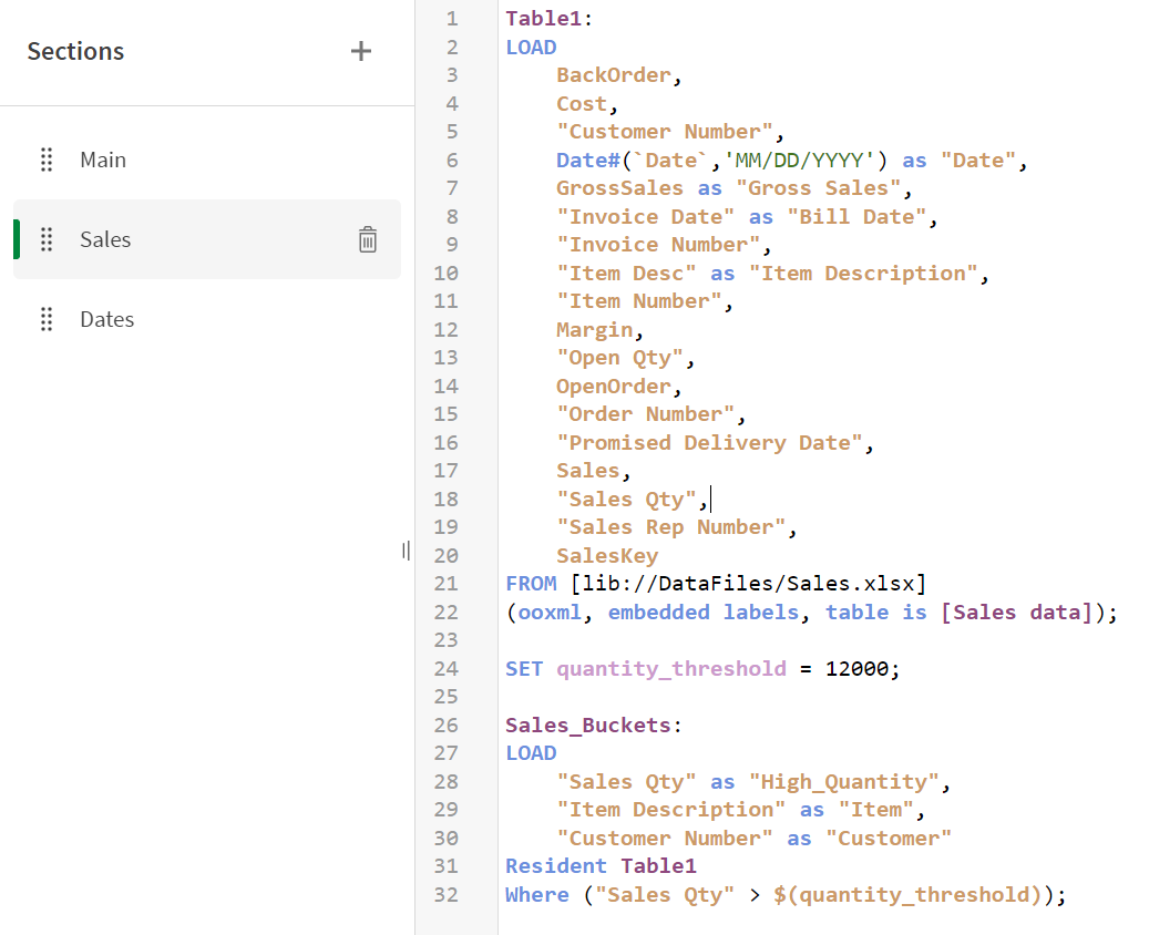 Cargue la ventana de script con un script para crear una nueva tabla denominada Sales_Buckets.