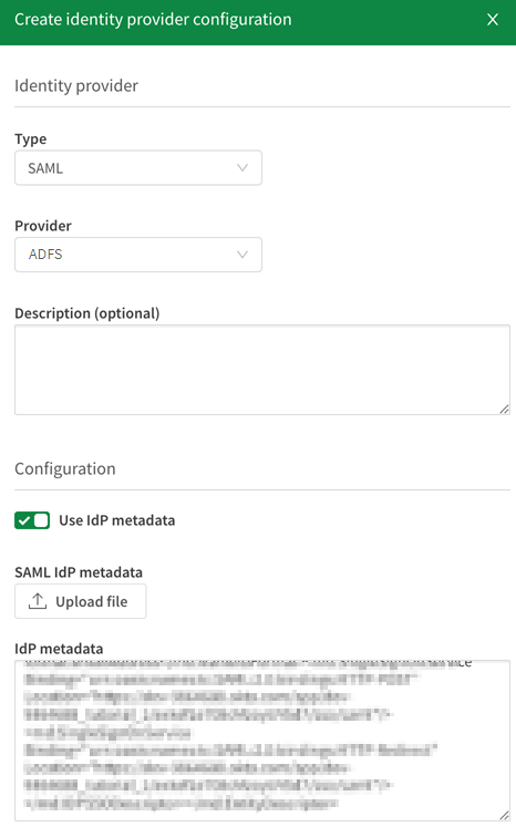 Panel de configuración de IdP.