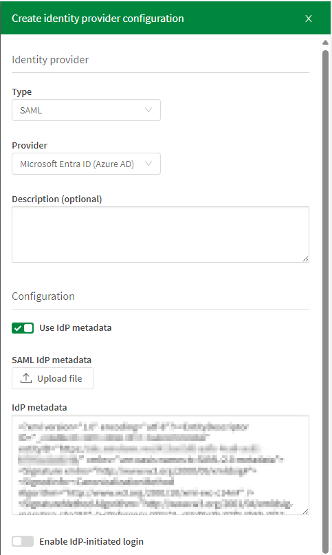 Panel de configuración de IdP.