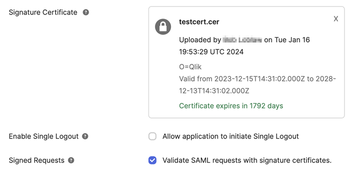 Los detalles del certificado se muestran en Okta.