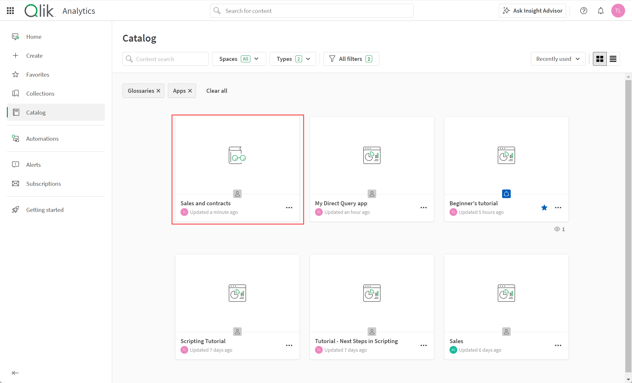 El glosario empresarial es un tipo de recurso en Qlik Cloud