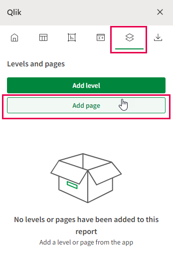 La pestaña "Niveles y páginas" en el complemento de Excel, desde la cual puede agregar/modificar niveles y páginas existentes que haya agregado, o agregar uno nuevo