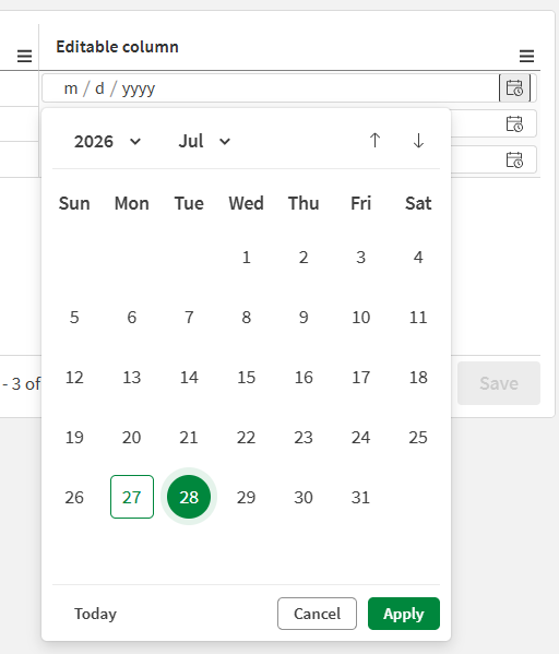 Tabla de anotaciones con tipo de entrada selector de fecha