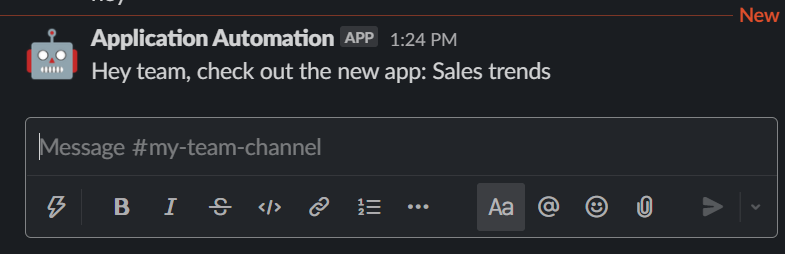 Slack message showing the automation message