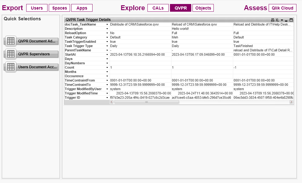 Explorar tareas de recarga en la pestaña Migration tools de la app QlikView to SaaS Migration