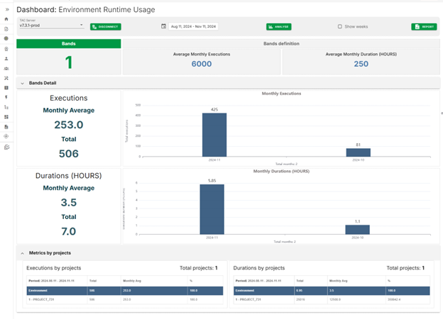La página de uso del entorno de ejecución: Environment Runtime Usage.