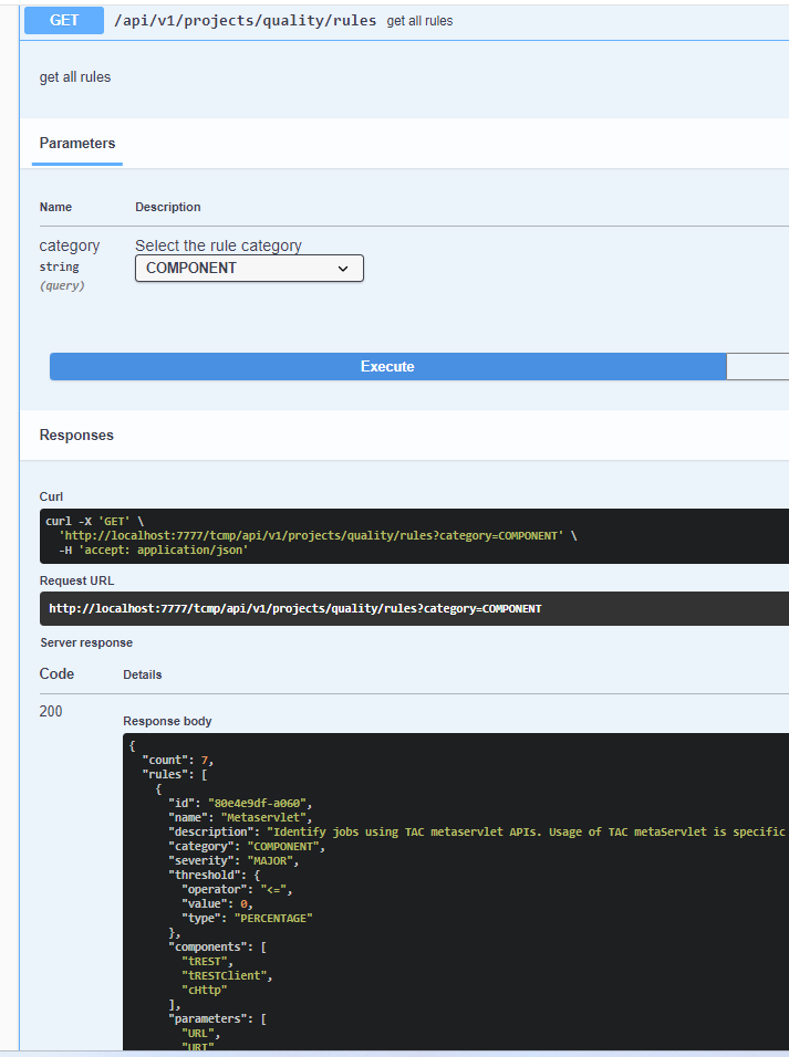 API seleccionada para obtener todas las reglas.