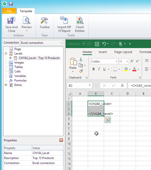 Plantilla de Excel con el nivel añadido.