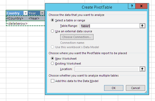 Excel report template creation with pivot table.