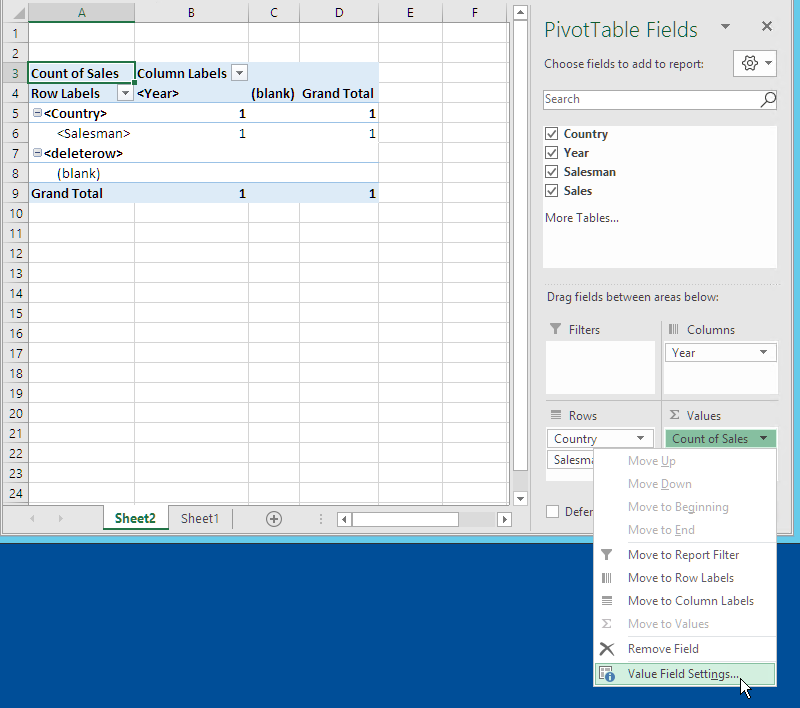 Plantilla de informes de Excel con niveles añadidos como tabla.