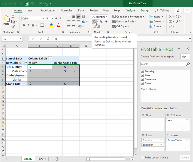 Creación de plantillas de informes de Excel con una tabla dinámica.