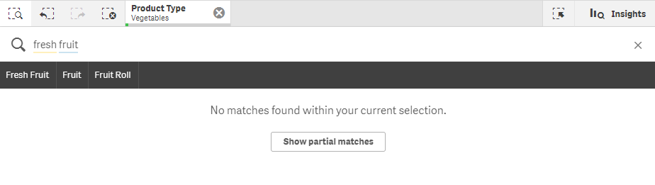 La opción "Mostrar coincidencias parciales" disponible en la vista de búsqueda inteligente.