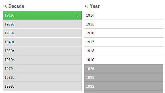 Estados de selección en paneles de filtrado