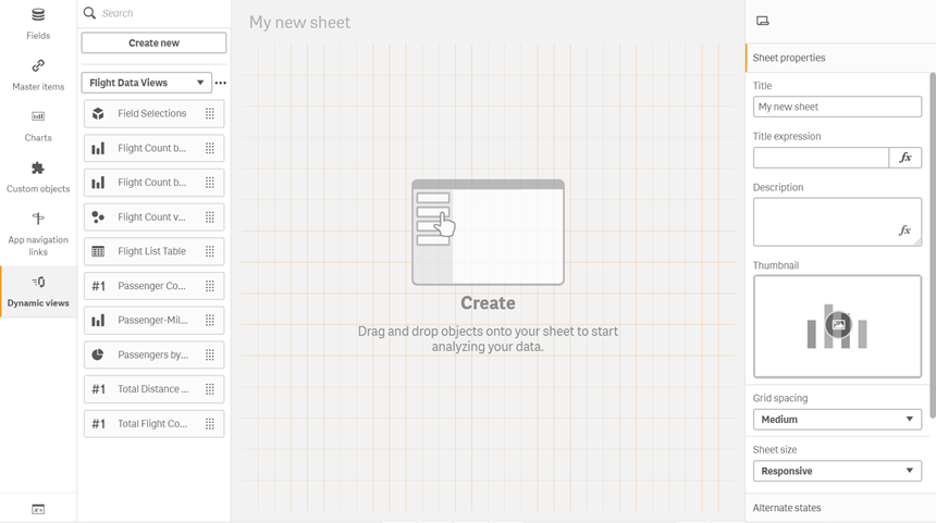 Dynamic views in the Assets panel of a new sheet