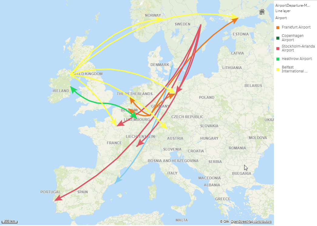 Mapa con la capa de líneas.