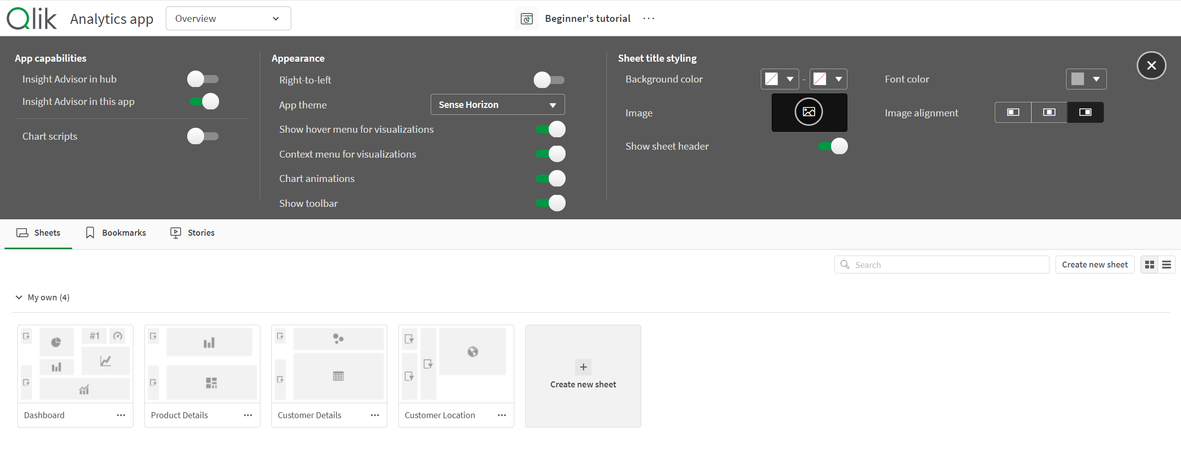 Vista general de la app en una app no publicada. El icono de configuración está visible y no hay hojas comunitarias.