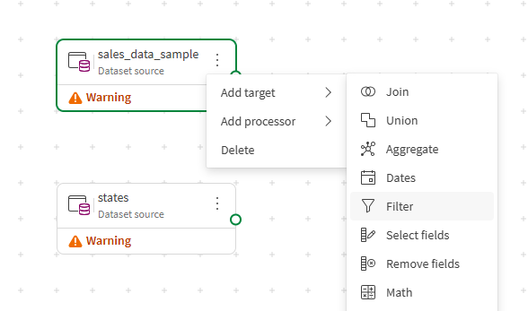Menu de sélection de processeur pour ajouter un processeur Filtrer