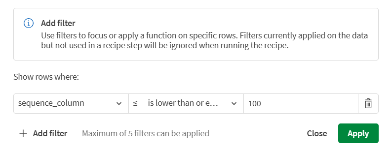 Application d'un filtre sur les 100 premières lignes