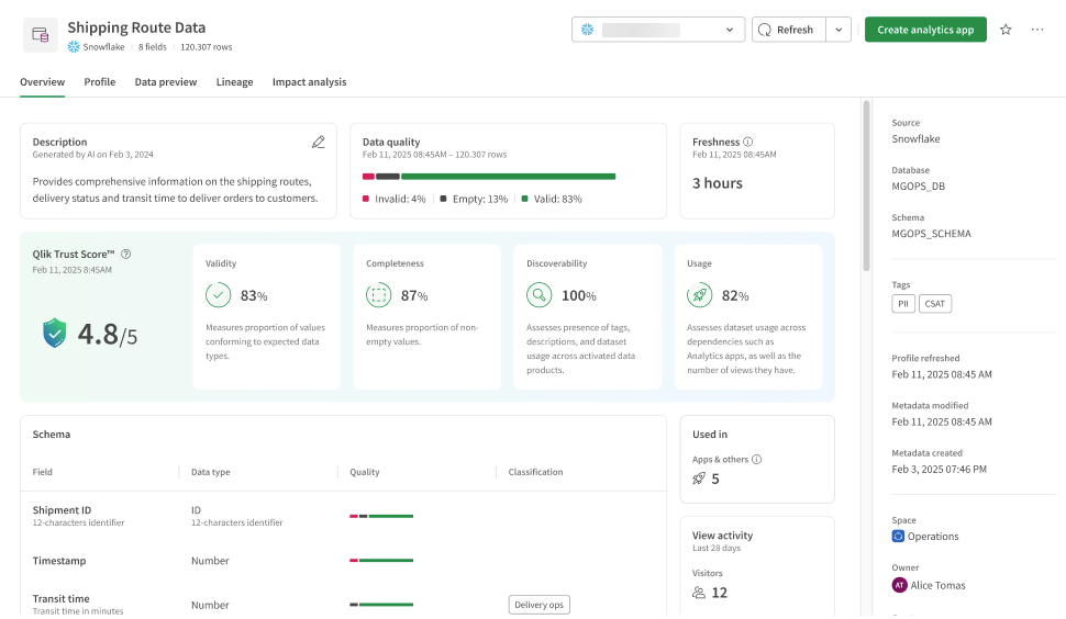 Onglet Vue d'ensemble d'un jeu de données