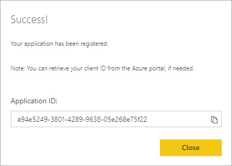 Message d'enregistrement correct de Power BI