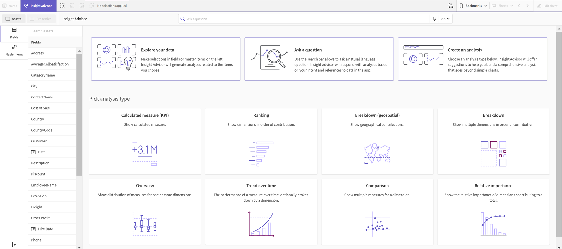 Insight Advisor avec logique métier appliquée.