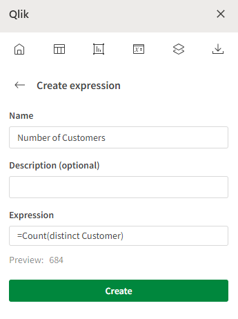 Création d'une expression via le complément Excel, en définissant un nom, une description et une expression (un calcul)