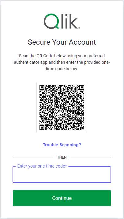 Écran de configuration avec le QR code et le champ permettant d'ajouter un code à usage unique.