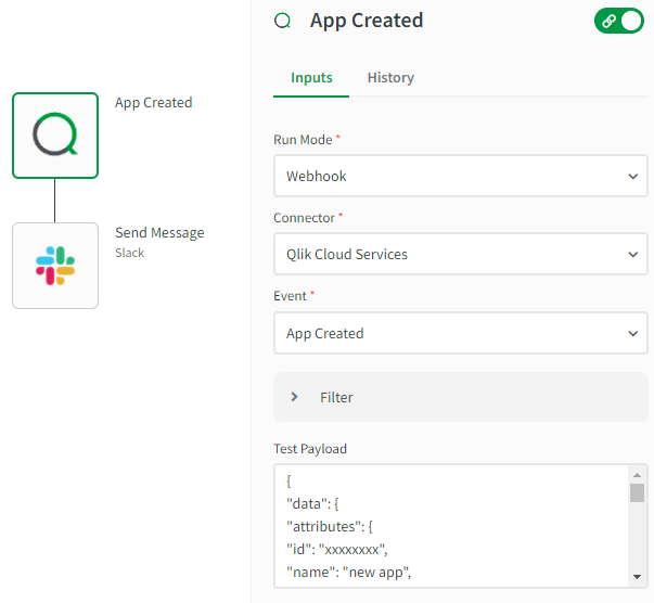 Alerting automation with the start block set as webhook