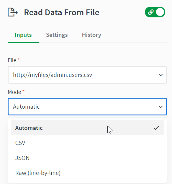 read data from file block showing the available modes