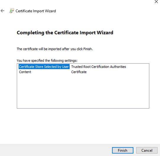 Écran de vérification de l'assistant d'import de certificats