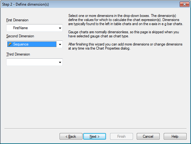 Step 2: Define dimensions. Three drop-down boxes allow the user to add dimensions.