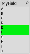 A list of letters from A to J arranged vertically, with E and F selected.
