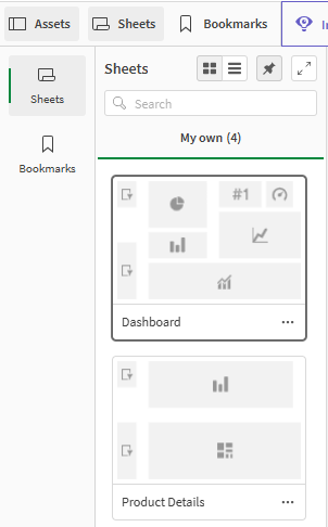 Panneau des ressources ouvert affichant les feuilles de l'application.