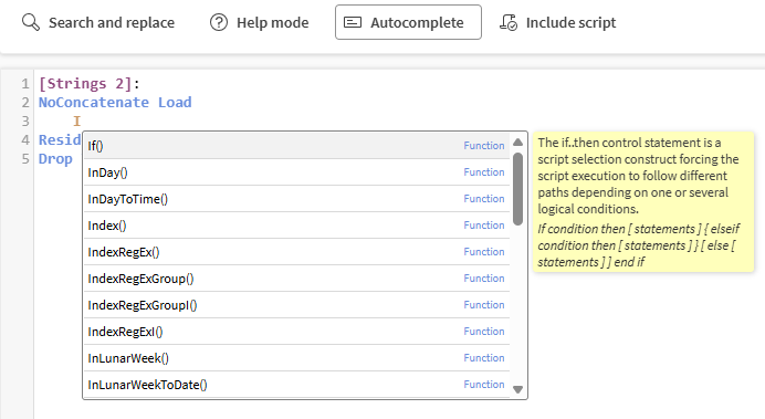 Utilizzo del completamento automatico per scrivere una funzione di script