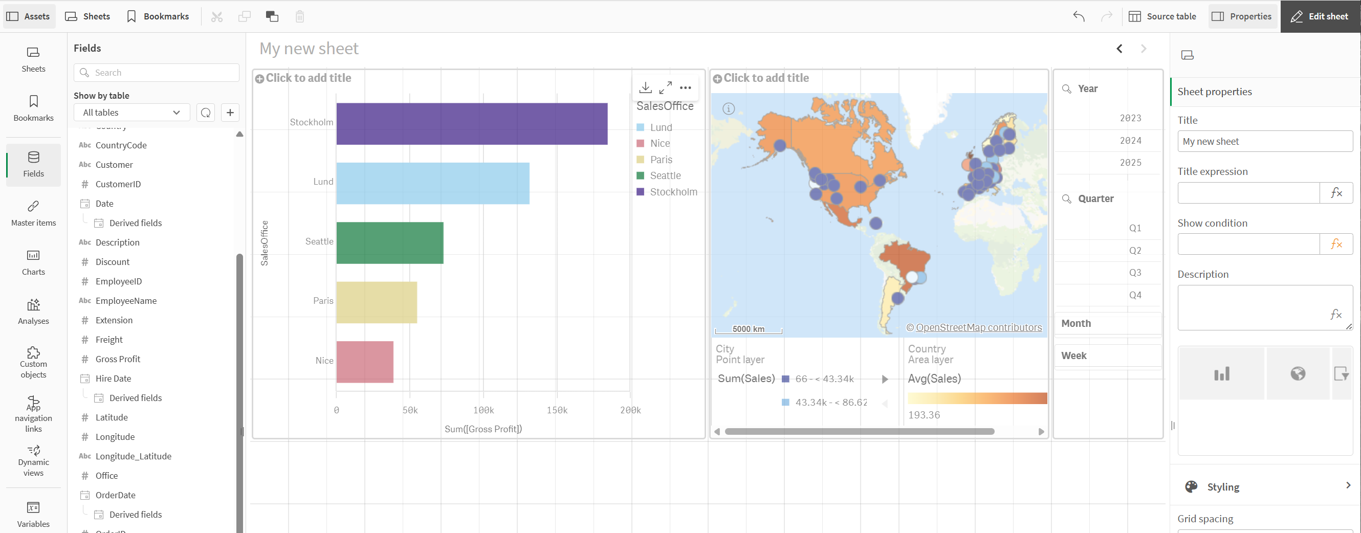 Foglio con mappa e casella di filtro ridimensionati.