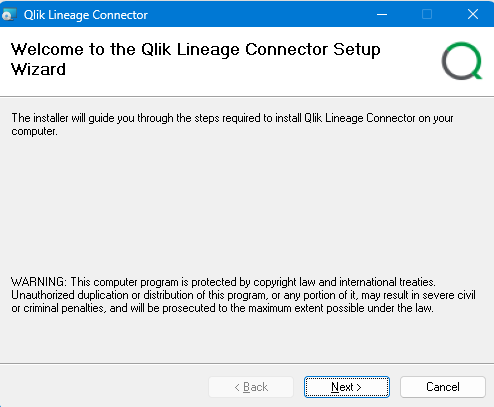 Benvenuti nella procedura guidata di installazione di Qlik derivazione Connector