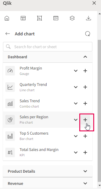 Selezionare il grafico per aggiungere il modello dai grafici disponibili elencati tramite il foglio dell'app