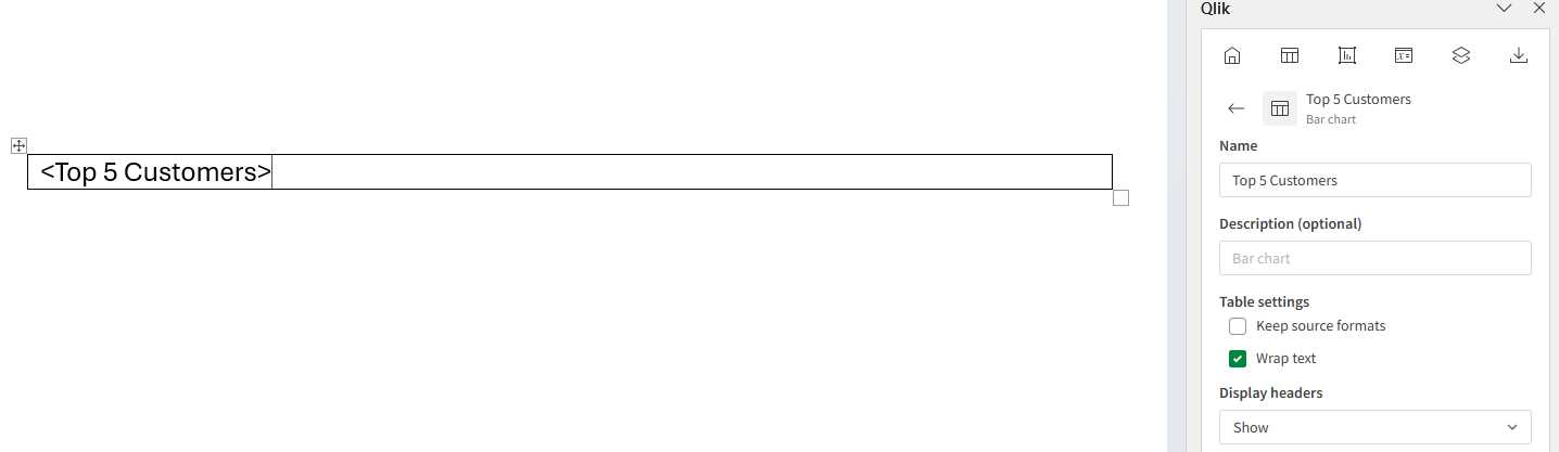 Impostazioni di formattazione per la tabella quando è aggiunta come tag singolo
