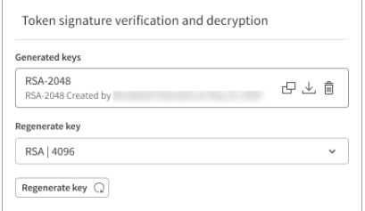 Le impostazioni di configurazione mostrano la chiave generata e l'opzione per la rigenerazione.